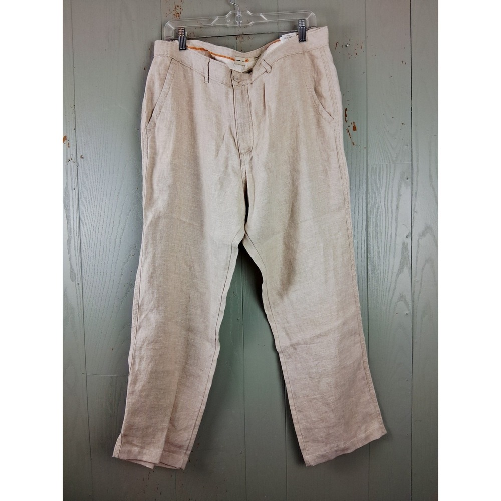 Men's 100% Linen Straight Fit Pants Beige 38W 27L Resort Clubhouse Breathable